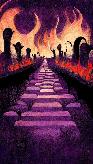 Апокалиптическая дорога в ад Жизнь после смерти иллюстрация религиозной концепции