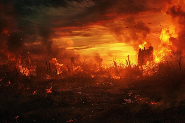 Apocalyptic scene fire Generate Ai