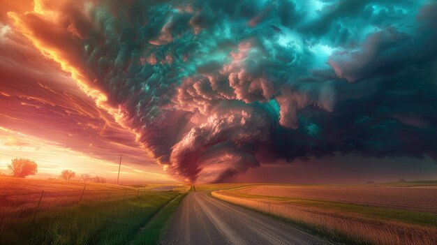 Photo apocalyptic skies over tranquil countryside