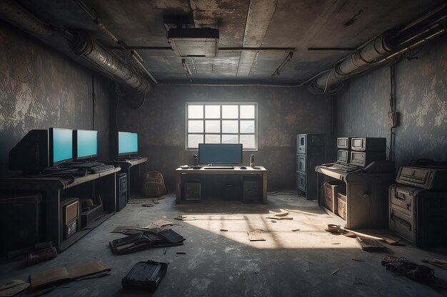 Foto apocalyptic survivalist gaming den gaming room interieur mockups met lege kopieerruimte