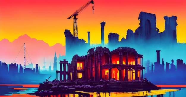 Apocalyse Ruïnes Vernietigde beschavingen Verlaten verlaten stadsoorlogsconflicten Generatieve AI