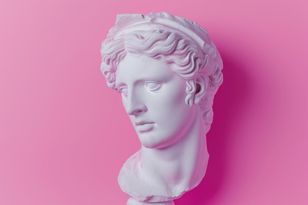 Apollos plaster head on a pink background Retro art