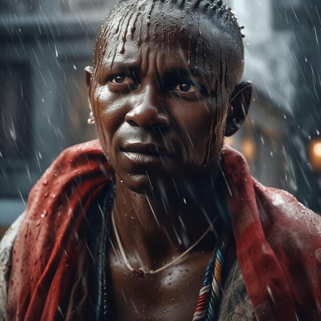 Aportrait of a massai on a rainy day