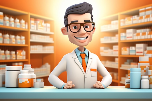 Apotheker in 3D cartoon stijl Generatieve AI