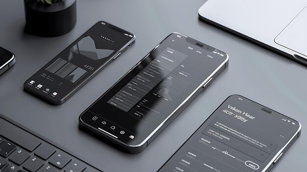 Фото Дизайн приложения vechain криптовалютная биржа мобильный макет с серым ими крипто концепция идея макета