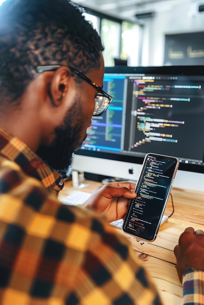 app developer testing mobile app on multiple devices coding software and testing tools