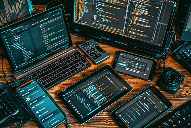 app developer testing mobile app on multiple devices coding software and testing tools