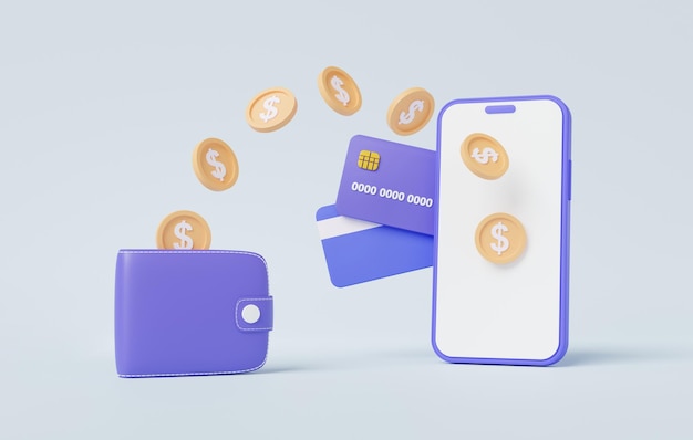 App mobiele telefoon overdracht munten dollar geld in digitale portemonnee geld terug concept Financiën besparing terugbetaling uitwisseling investering technologie internetbankieren minimale cartoon 3d render illustratie