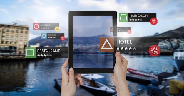 App review locations in augmented reality with holiday destination