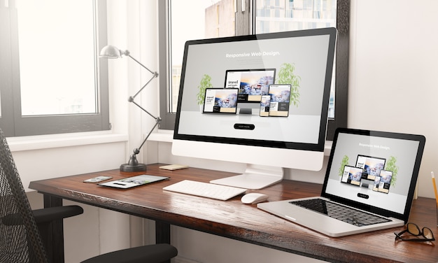 Apparaten met responsive webdesign desktop 3D-rendering