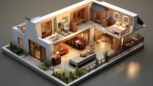 Foto appartement huis plan appartement interieur geïsoleerd op witte achtergrond 3d-visualisatie generatieve ai