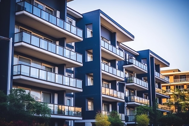 Appartementengebouw in de stad met kopieerruimte