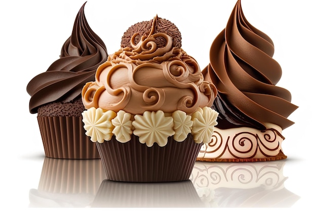 appealing chocolate cupcakes on a white background