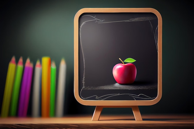 Appel en hand schrijven een notitie op een houten tafel voor het bord Generative Ai