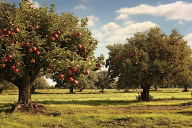 Appelboomboomgaardlandschap tijdens het oogstseizoen