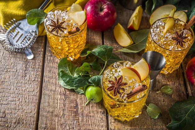 Appelcidercocktail met kruiden. Traditionele koude herfst- en winterdrank