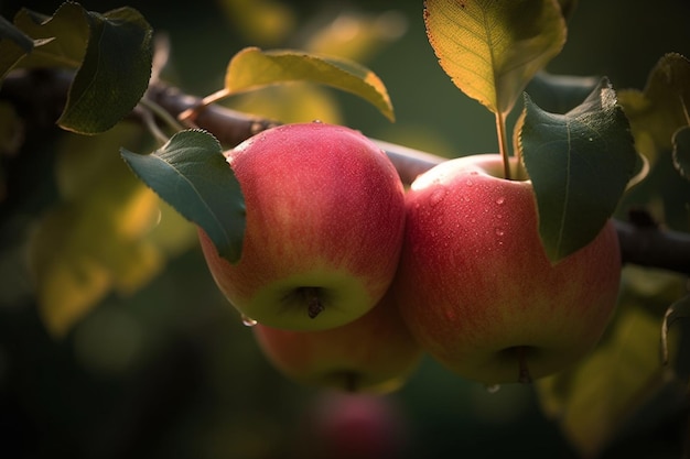 Appels aan een boom met de bladeren eraan