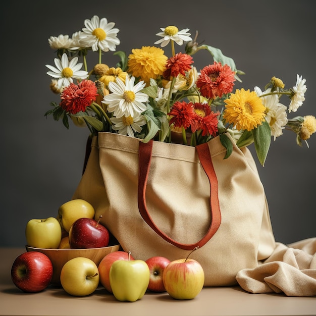 Appels en katoenen zak Milieuvriendelijke verpakking geen afval Geen plastic concept Generatieve AI