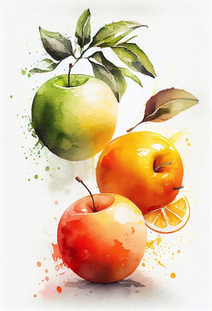 appels en sinaasappels, aquarel, appels aquarel, keukenkunst, keukendecor, post-art