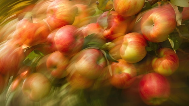 Appels in beweging vallen uit een boom