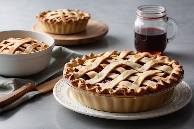 Appeltaart met roostergebak op de keukentafel