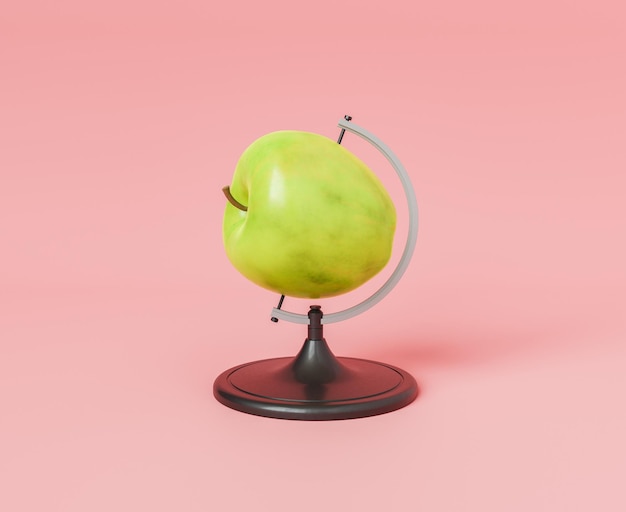 Appelvormige wereldbol tegen roze achtergrond