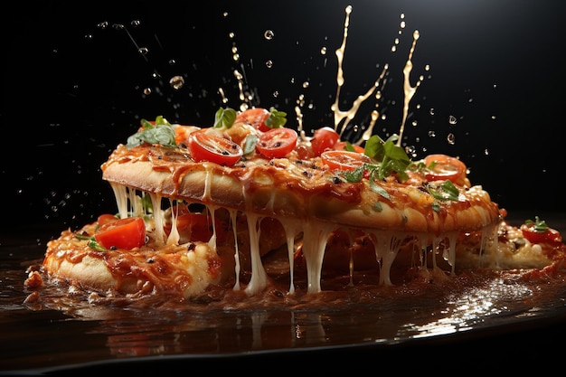 Appetizer Pizza en pizza stukken levitatie stretchy verwerkte kaas Generatieve AI