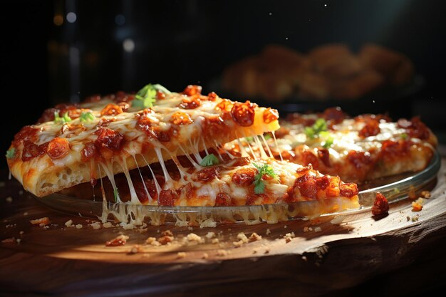 Appetizer Pizza en pizza stukken levitatie stretchy verwerkte kaas Generatieve AI