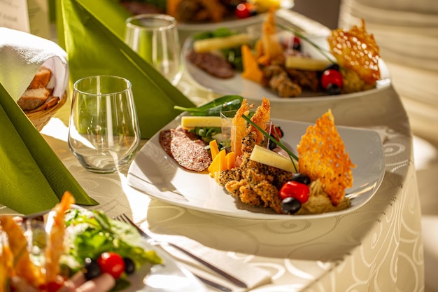 Appetizer plates with cheese chips