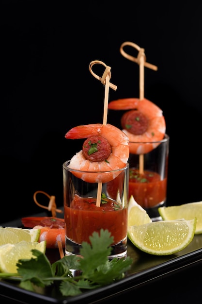 Appetizer shrimp with chorizo sausage