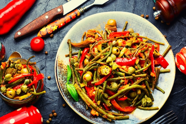 Appetizer of stewed vegetables with spices