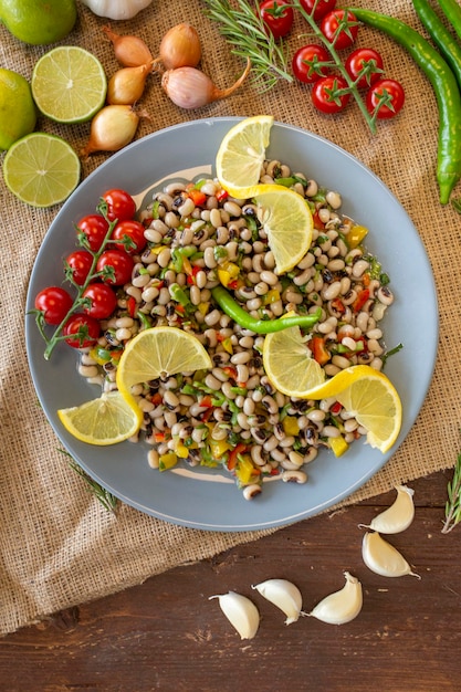 Appetizers from traditional georgian cuisineDry Cowpea Salad borulce salatasi