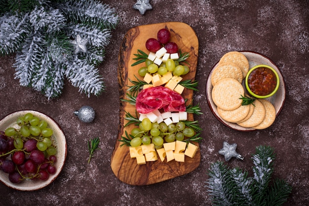 Appetizers plate in shape of Christmas tree.