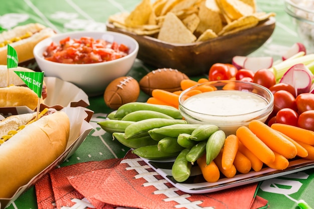 Appetizers on the table for the football party.