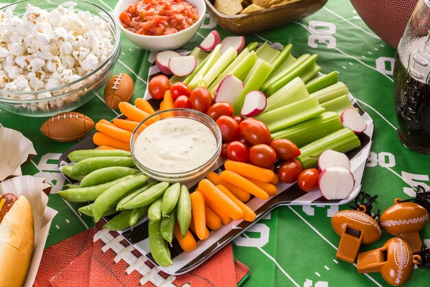 Appetizers on the table for the football party.