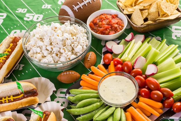 Appetizers on the table for the football party.