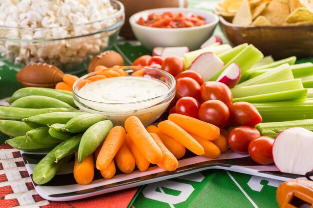 Appetizers on the table for the football party.