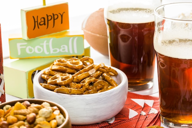 Appetizers on the table for the football party.