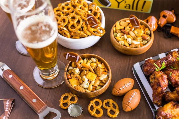 Appetizers on the table for the football party.