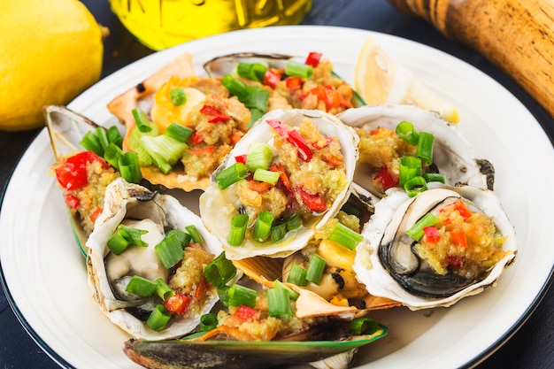 Appetizers with various shellfish and seafood