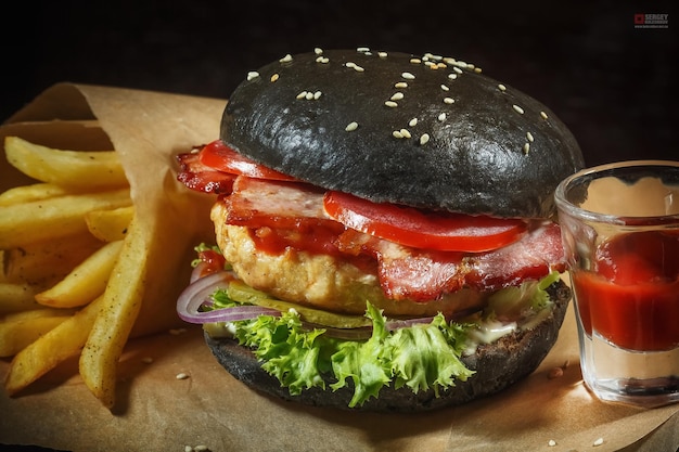 Appetizing black burger