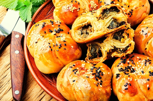 Appetizing bun with nettles.