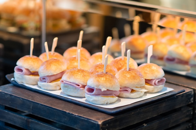 The appetizing burger is placed in a light buffet.