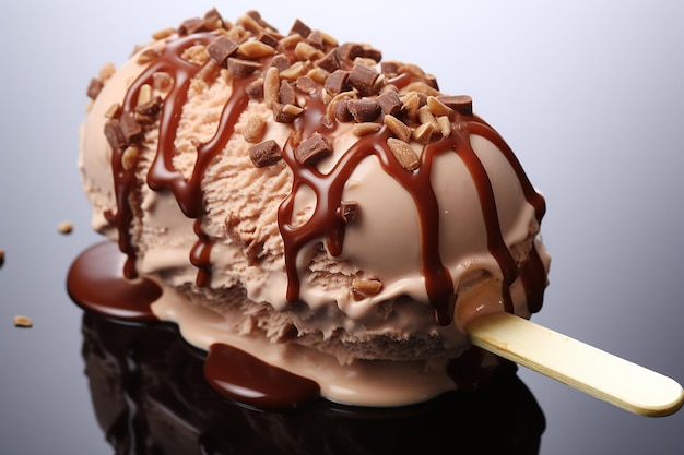Foto appetitoso gelato al cioccolato sullo sfondo bianco