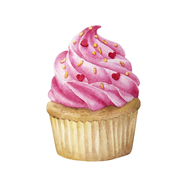 Appetizing decorated pink cupcake isolated on white background