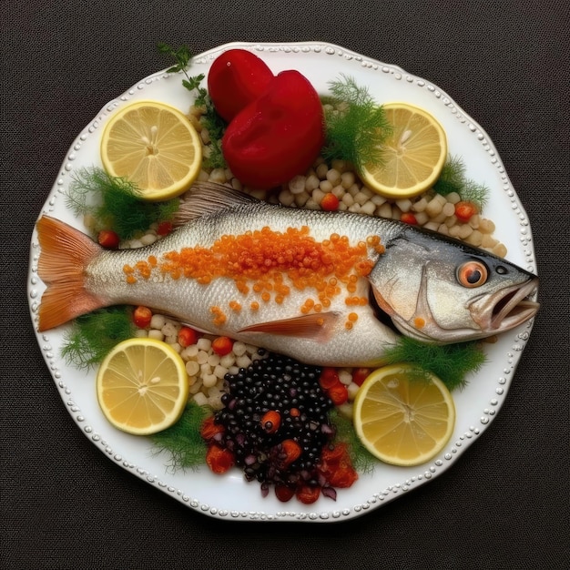 Appetizing dish with fish and caviar