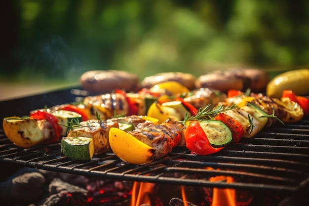 Appetizing grilled fish with grilled vegetables