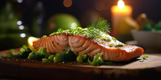 Appetizing grilled salmon fish generative ai