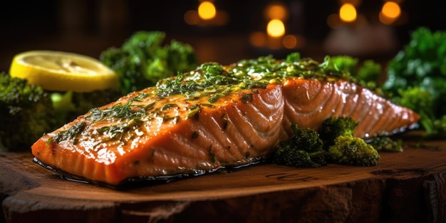 Appetizing grilled salmon fish generative ai