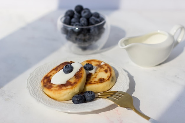 Appetizing and healthy breakfast Cottage cheese pancakes